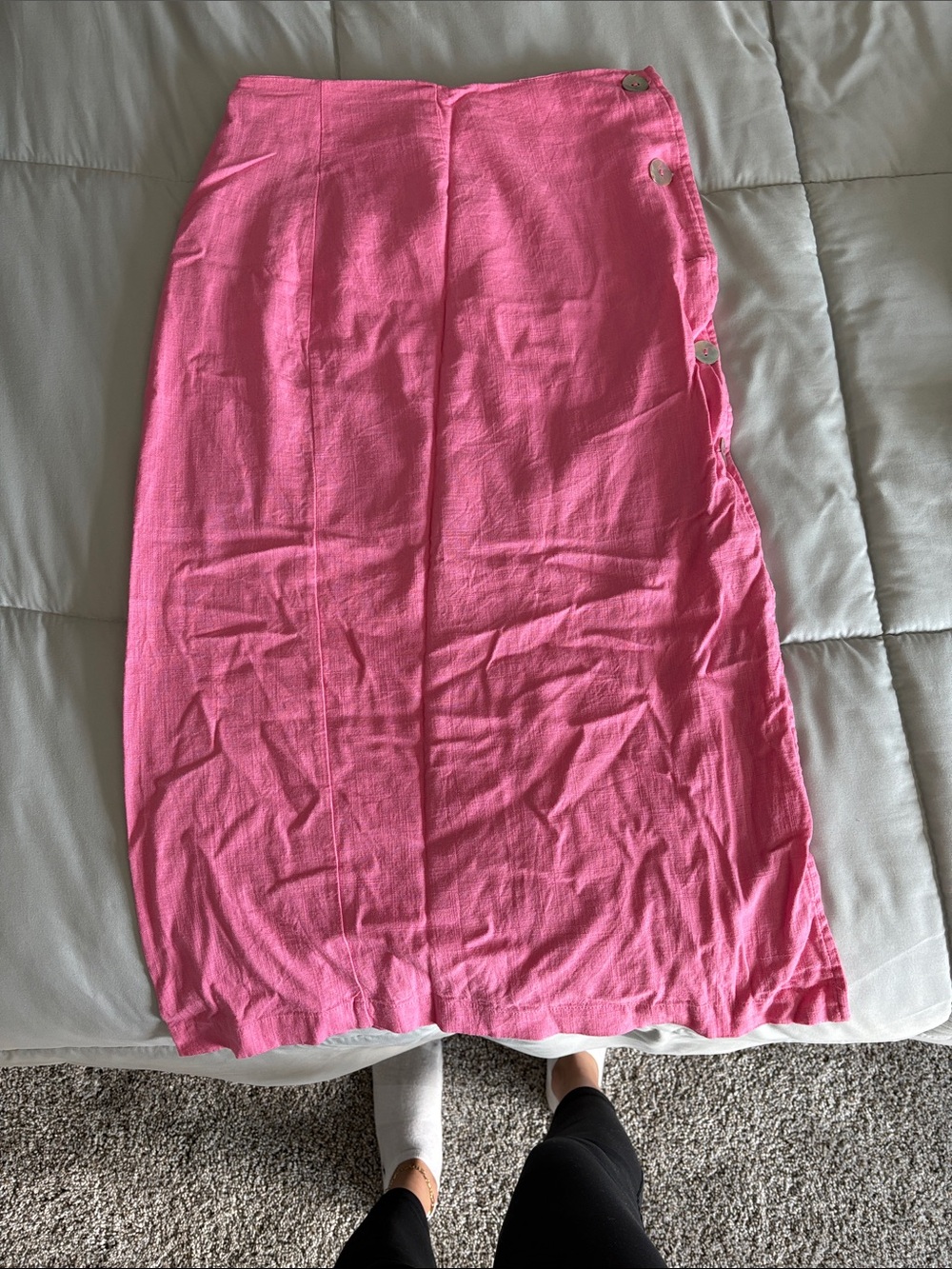 miami Hot Pink Button-Side Midi Skirt